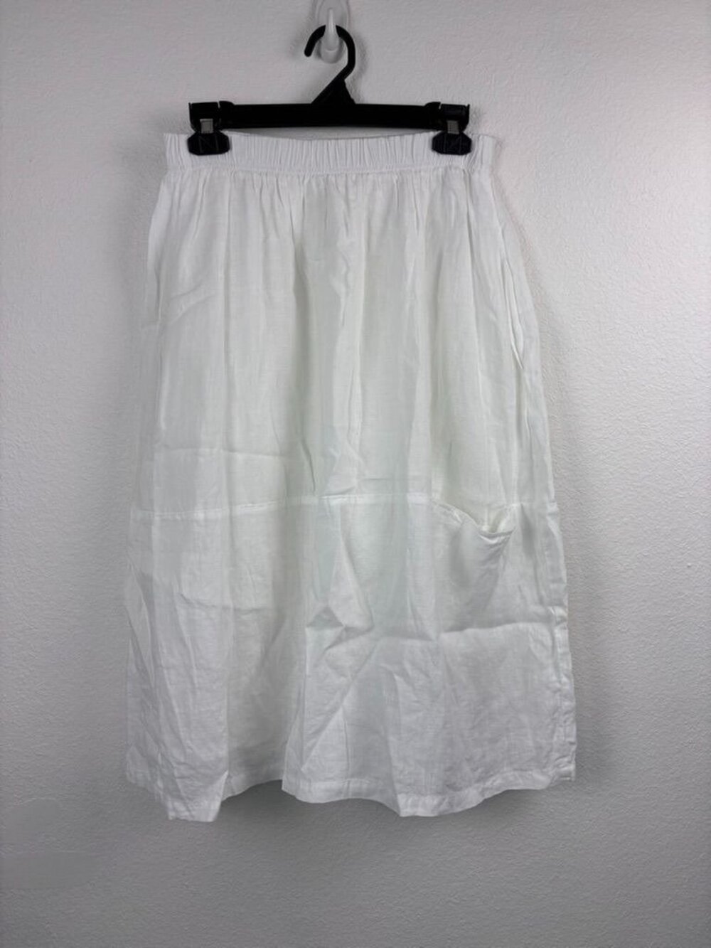 Eileen Fisher women's small white 100% linen cottagecore midi skirt lagenlook